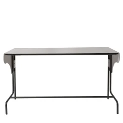 Libra Rectangular Ice White Leather and Metal Writing Desk