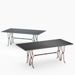 Ligare Lava-Stone-Top & Wrought Iron Brown Rectangular Table
