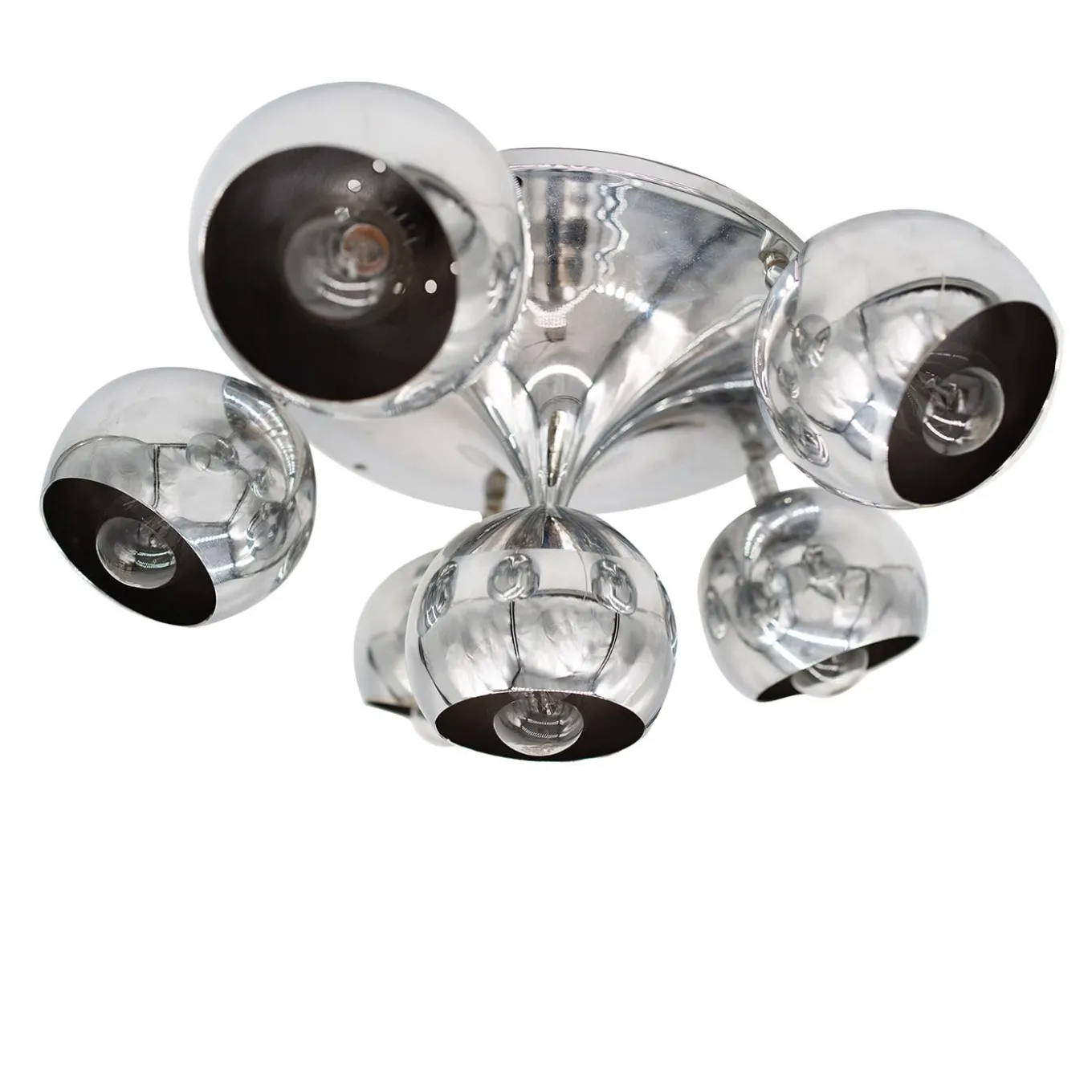 6-Light 1960 Reggiani Chromed Ceiling Lamp