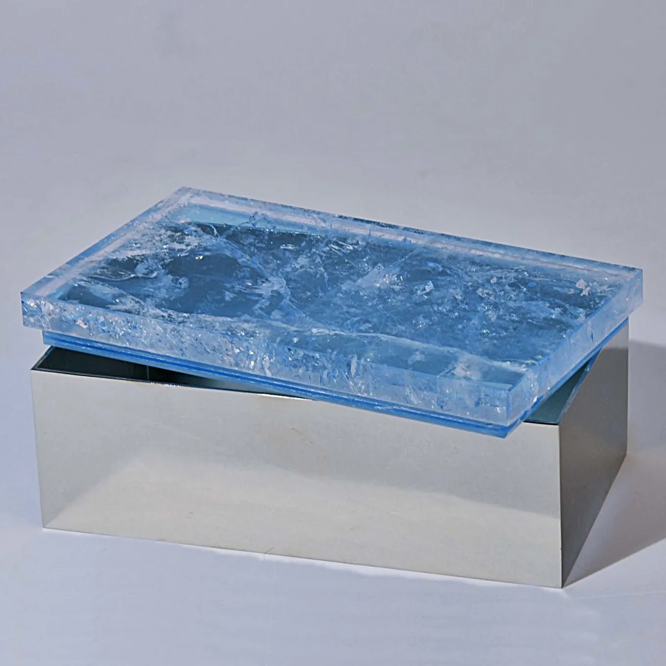 Light Blue Quartz Brass Box
