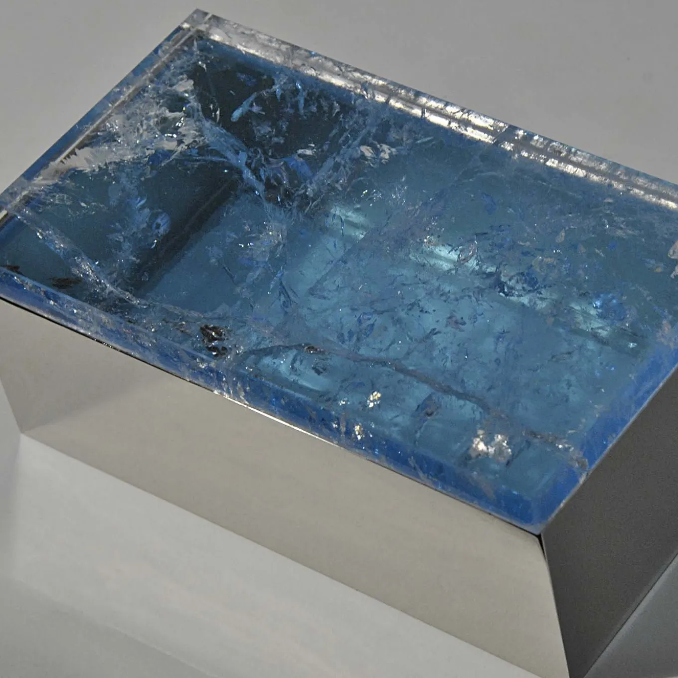 Light Blue Quartz Brass Box