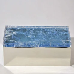 Light Blue Quartz Brass Box