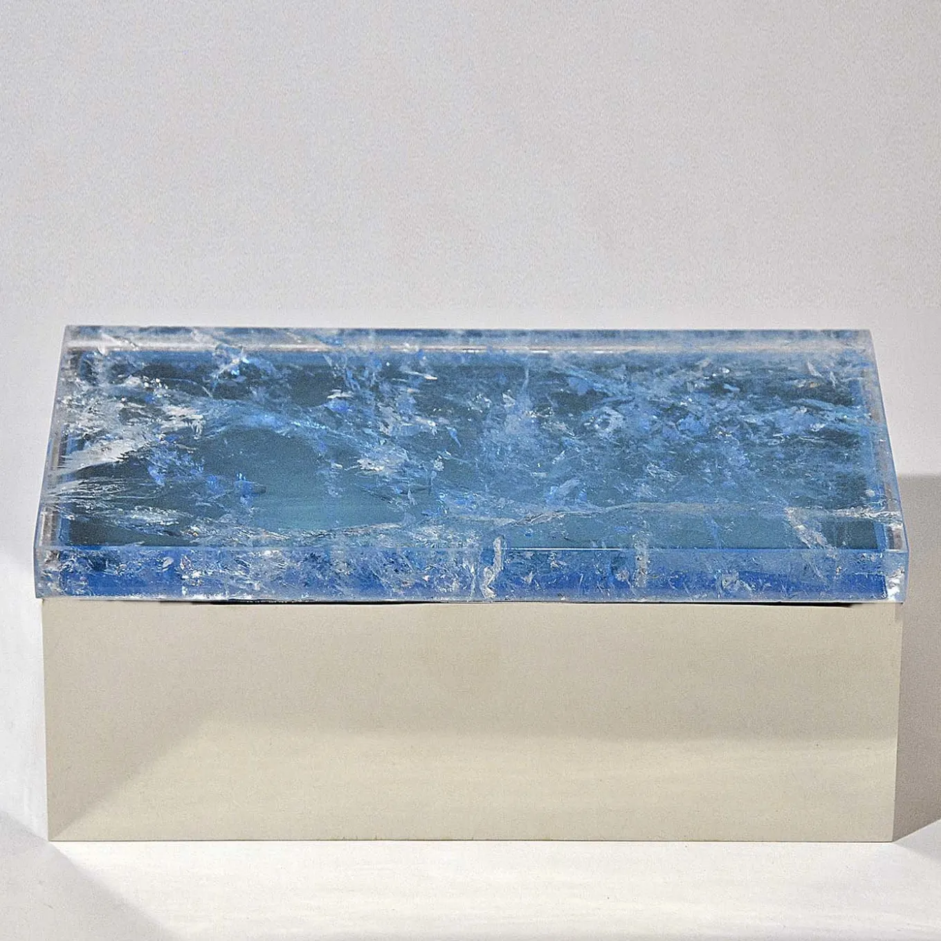 Light Blue Quartz Brass Box
