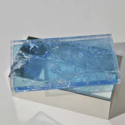 Light Blue Quartz Brass Box