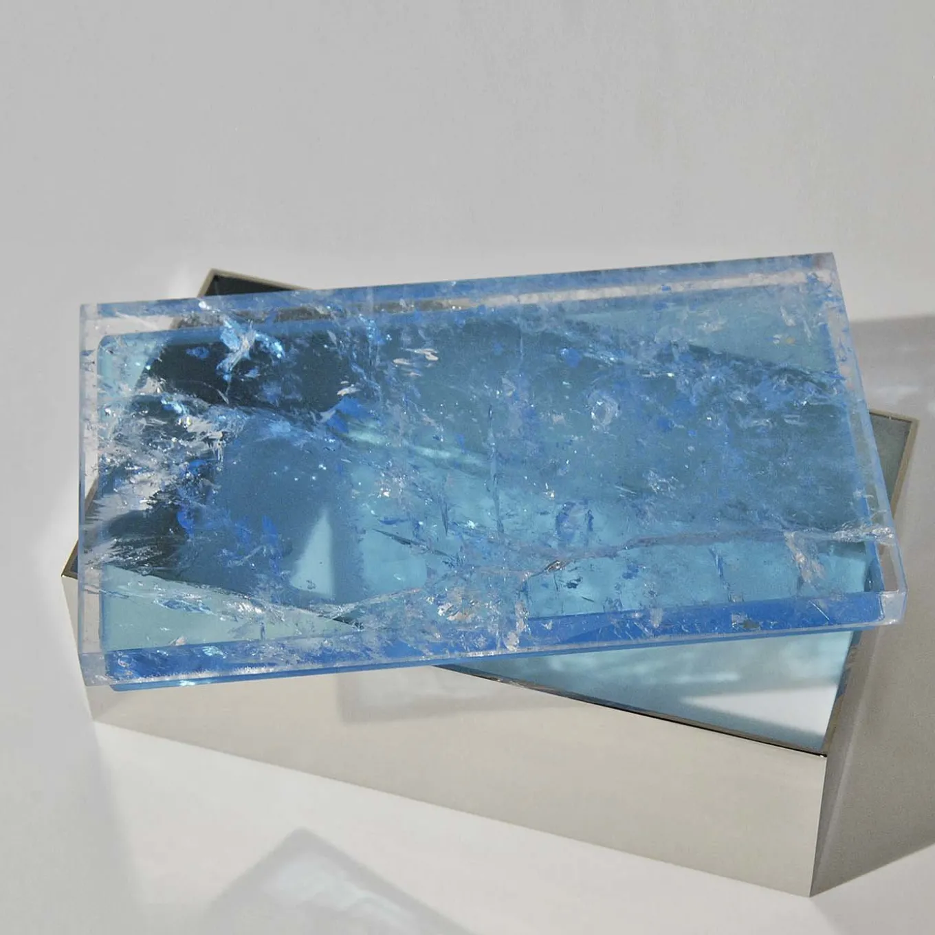 Light Blue Quartz Brass Box