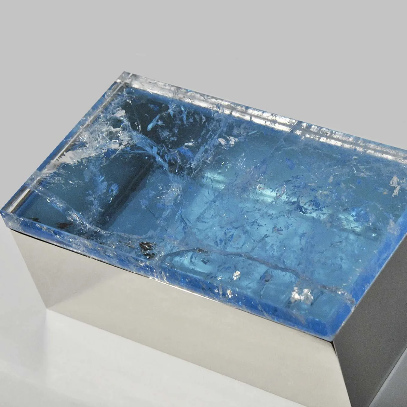 Light Blue Quartz Brass Box