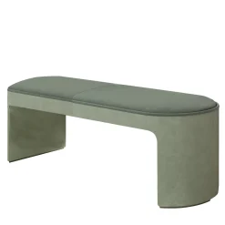 Light Green Leather and Fabric Bench