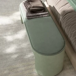 Light Green Leather and Fabric Bench