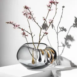 Like a Bowl Gray Glass Decorative Vase with Drops