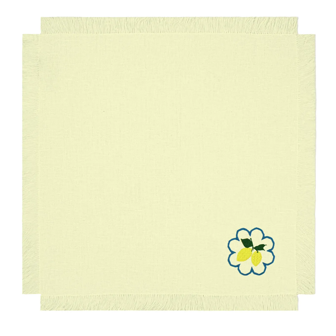 Limoni Multicolor Set of 6 Fringed Embroidered Yellow Napkins