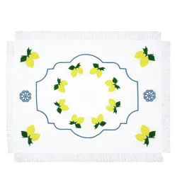 Limoni Set of 2 Embroidered Fringed White Table Mats