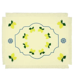 Limoni Set of 2 Embroidered Fringed Yellow Table Mats