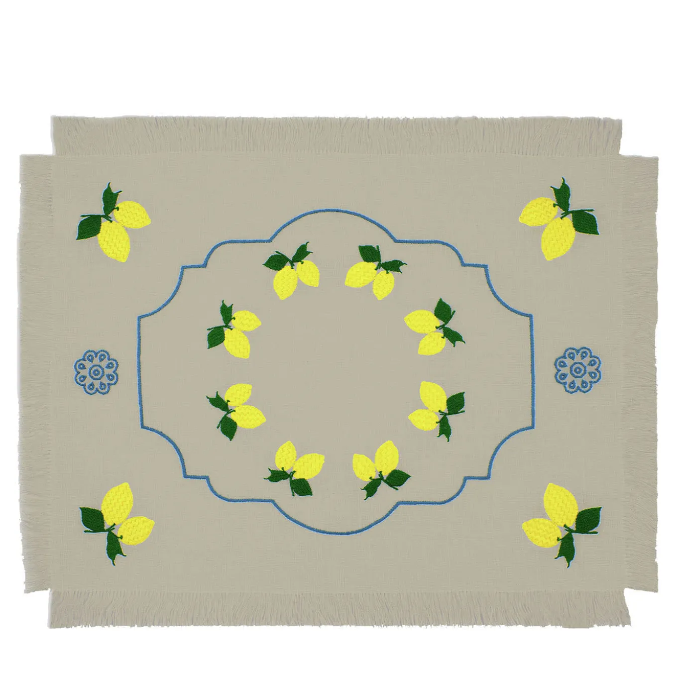 Limoni Set of 2 Embroidered Fringed Taupe Table Mats