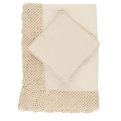 Linen Set of Tablecloth and Napkins with Macramè