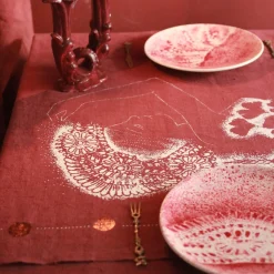 Linen Table Runner with Copper Dots - Flower Nymph Collection