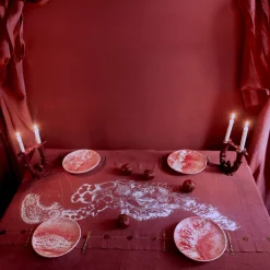 Linen Table Runner with Copper Dots - Flower Nymph Collection