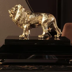 Lion Brass With Black Lacquer Base Figurine
