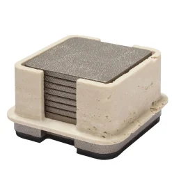 Lloyd Beige Leather & Marble Coaster Holder with 8 Coasters