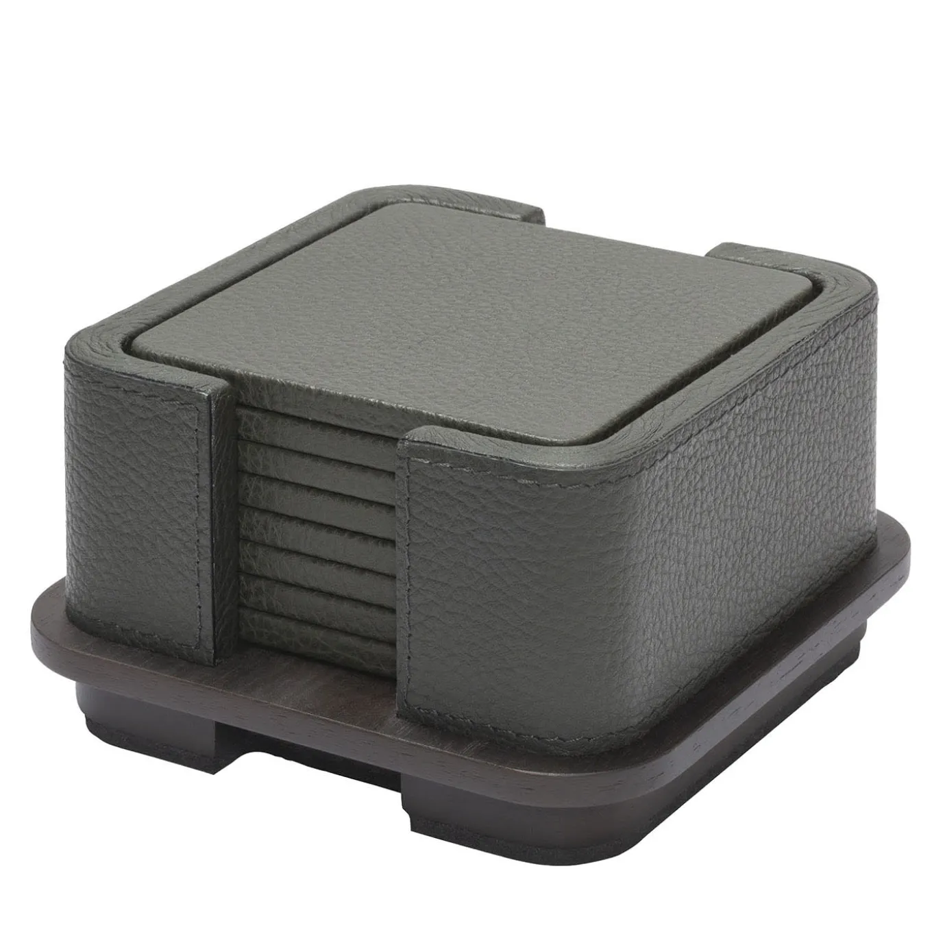 Lloyd Leather & Wood Coaster Holder with 8 Coasters