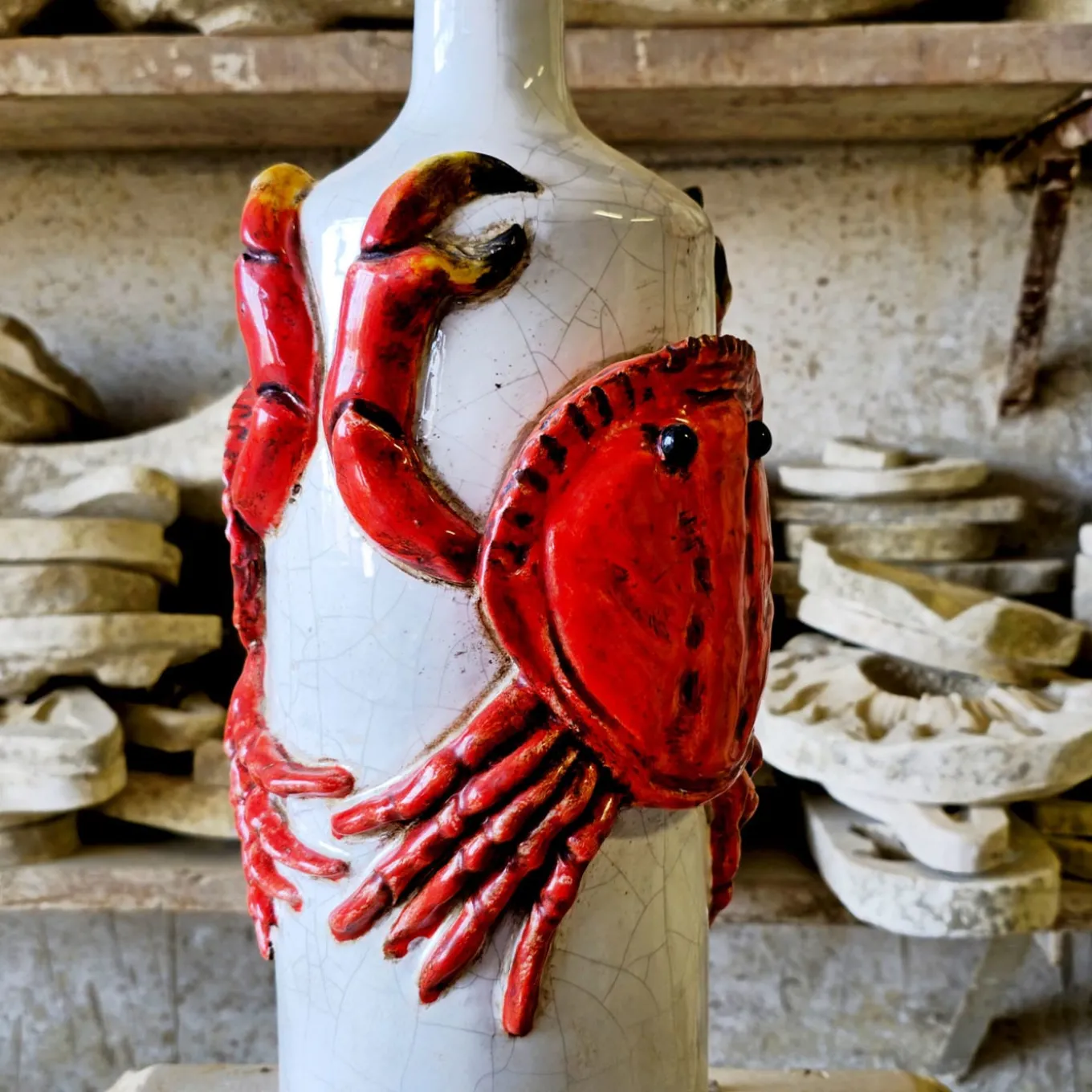 Lobster Polychrome Ceramic Bottle #2