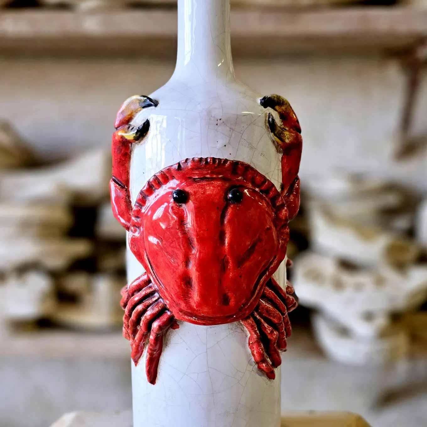 Lobster Polychrome Ceramic Bottle #2