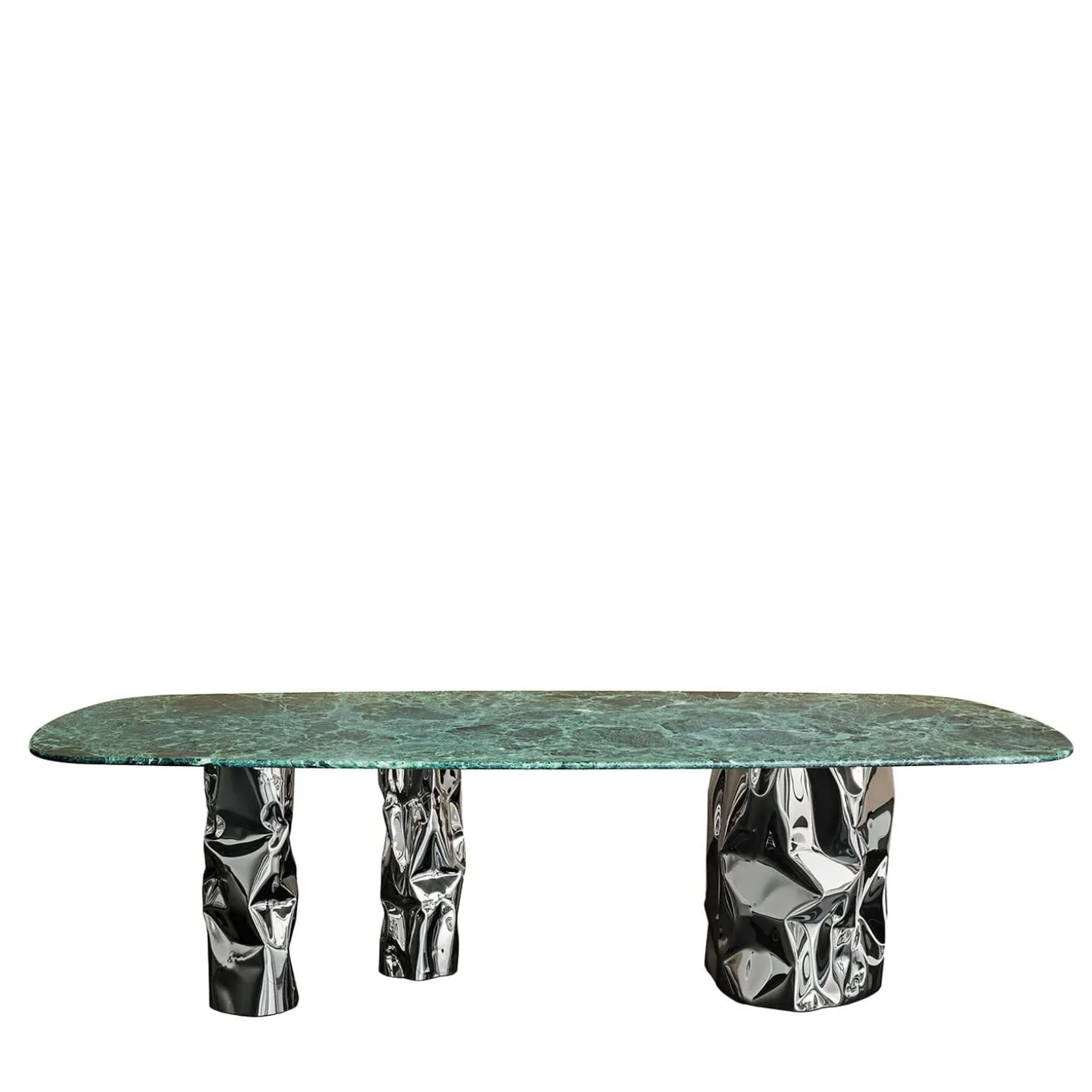 Lotus Verde Alpi Marble & Steel Dining Table