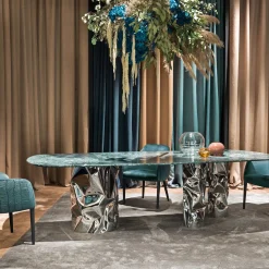 Lotus Verde Alpi Marble & Steel Dining Table