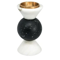 Low Candleholder in Carrara and Marquina Marble by Jacopo Simonetti