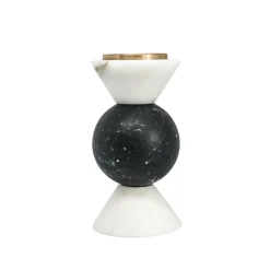Low Candleholder in Carrara and Marquina Marble by Jacopo Simonetti