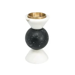 Low Candleholder in Carrara and Marquina Marble by Jacopo Simonetti