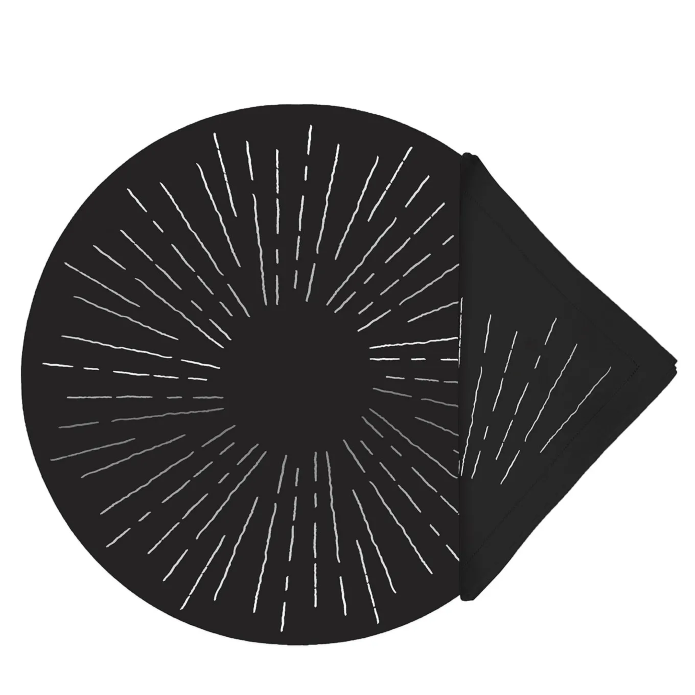 LUCE Set of Round Black & Platinum Placemat and Napkin