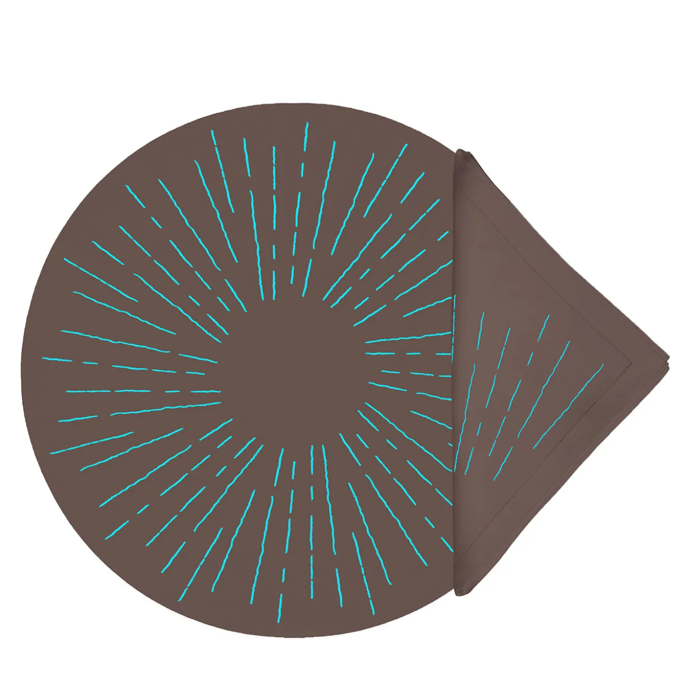 LUCE Set of Round Noce & Turquoise Placemat and Napkin