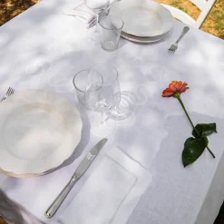 Luci d'Artista White & Orange Linen Tablecloth