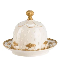 Lucia White & Gold Butter Dish with Dome Lid