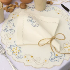 Luminaria Festa Light-Blue Set of 2 White Linen Charger Placemats