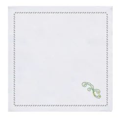 Luminaria Festa Set of 2 Green-Embroidered Linen Napkins