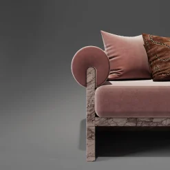 Luna Pink Siena marble and mohair silk chaise by Sheree Stuart Design