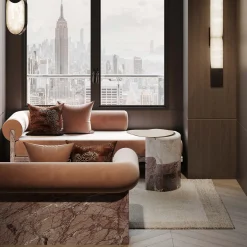 Luna Pink Siena marble and mohair silk chaise by Sheree Stuart Design