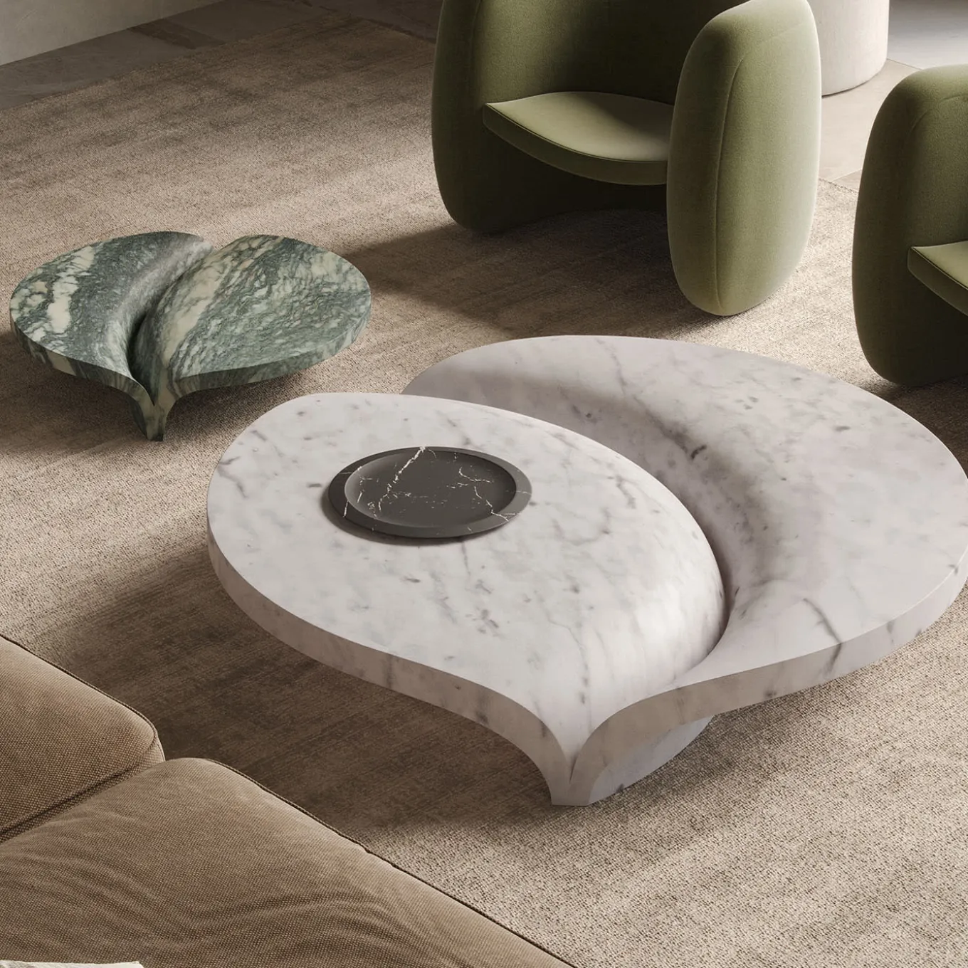 Luna Table in Green Luana and White Carrara Marble