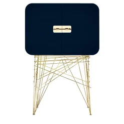 Mai Tai Blue-Black Wooden & Golden Metal Bar Cabinet