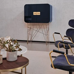 Mai Tai Blue-Black Wooden & Golden Metal Bar Cabinet