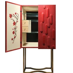Marcello Red Leather Bar Cabinet