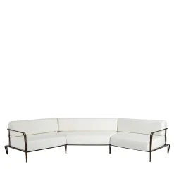 Marina White Fabric & Brown Steel Outdoor Sofa