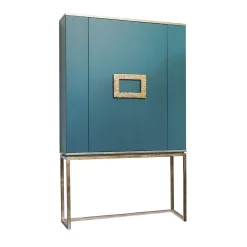 Marion Turquoise Matte Lacquer & Gold Bar Cabinet