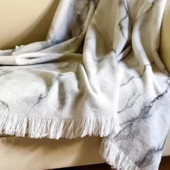 Marmo Fringed Gray Handpainted Blanket