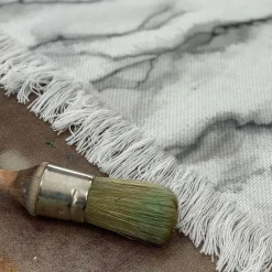 Marmo Fringed Gray Handpainted Blanket