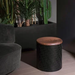 Mastio Black Wood Pouf