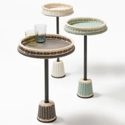 Matisse Leather & Rattan Side Table - Large