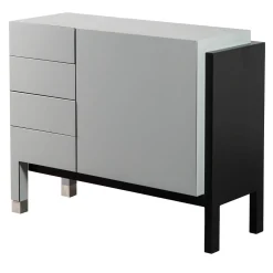Matte Gray Lacquered Wood Cabinet With Door
