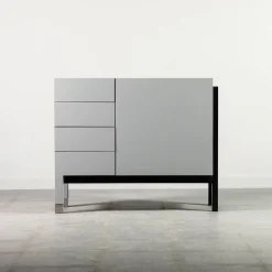 Matte Gray Lacquered Wood Cabinet With Door